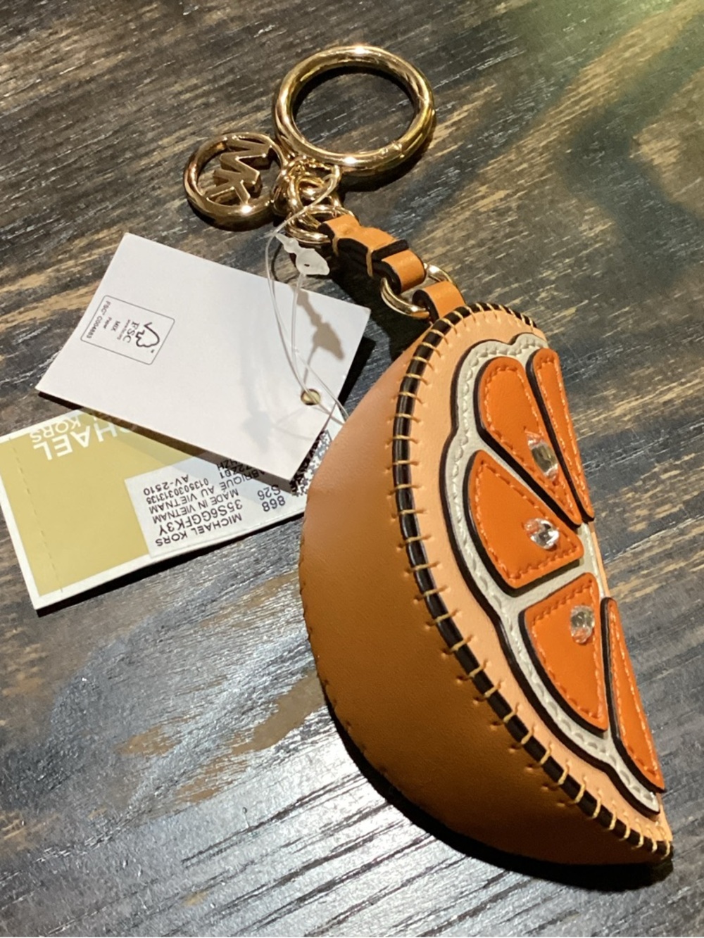 Michael Kors Rad Orange Leather Citrus Slice Keyring Bag Charm